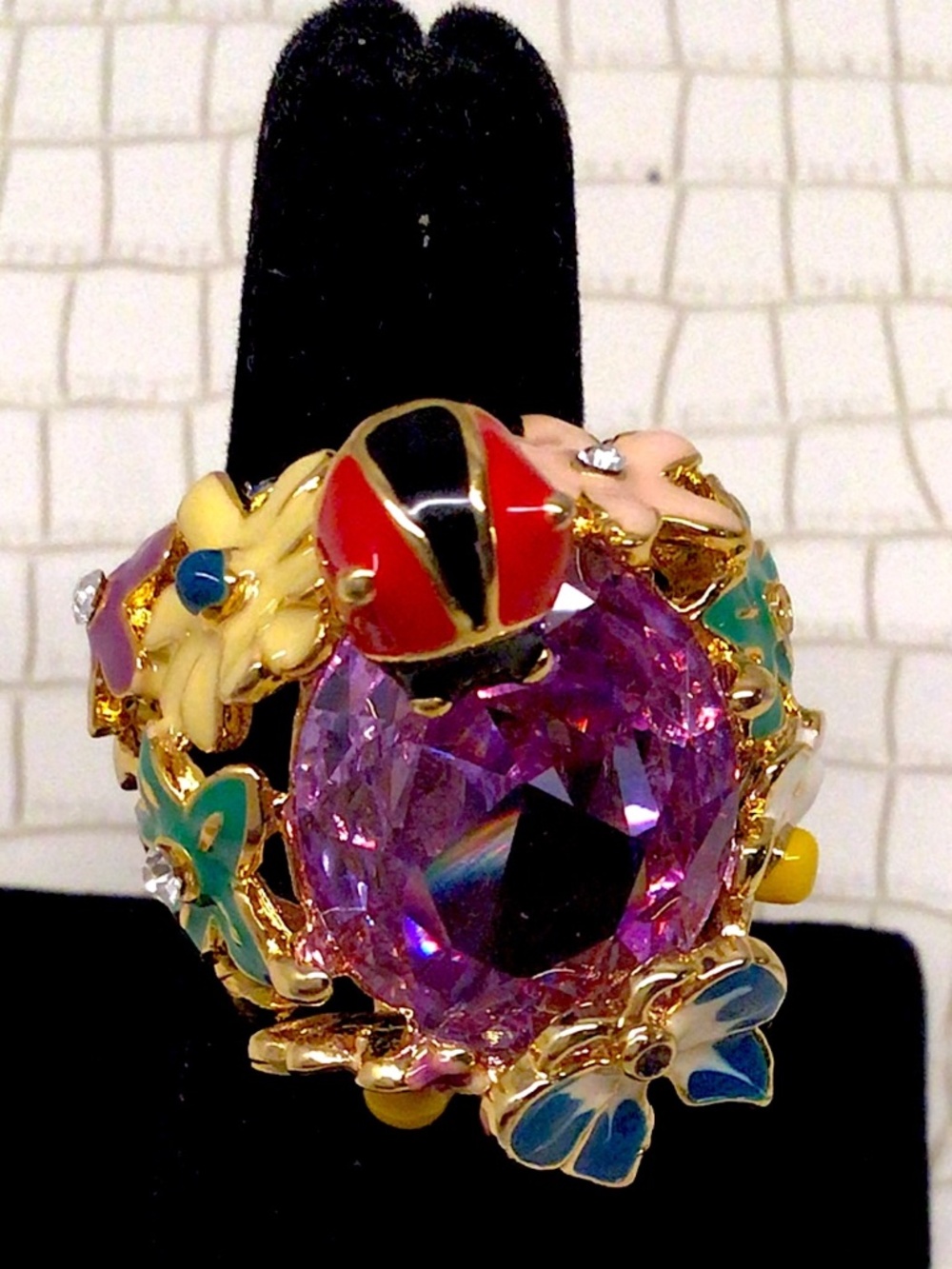 New Stunning/Oversized GoldTone Multicolor/Crystal/EnamelStatement Cocktail Ring